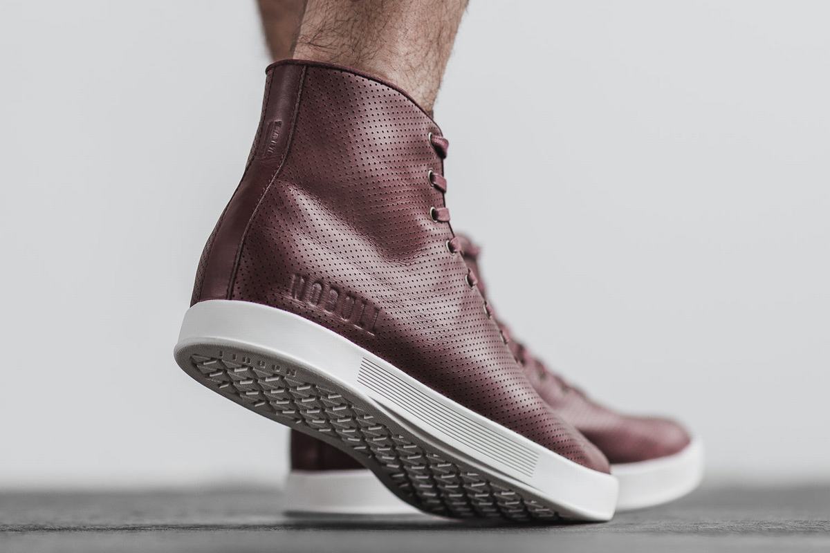 Nobull High-Top Leather Men's Trainers Burgundy | Australia (UY1496)